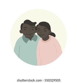 Cute childish illustration of middle aged people smiling