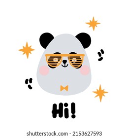 Cute childish illustration with panda. Vector hand-drawn illustration. Great for kids clothing design, posters, wrapping paper, wallpaper.