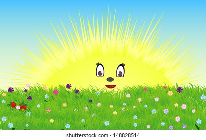 Cute childish illustration of a shining smiling sun