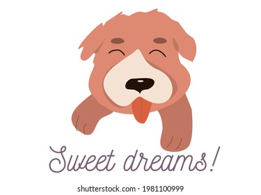 Cute childish illustration with text. Pretty dog vector clip art on white background for invitations, posters, etc