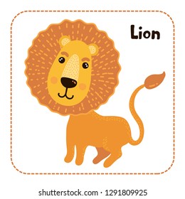 Cute childish lion wild animal colorful vector illustration