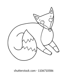 Cute childish little fox coloring book or page illustration. Vector outline drawing isolated on white.