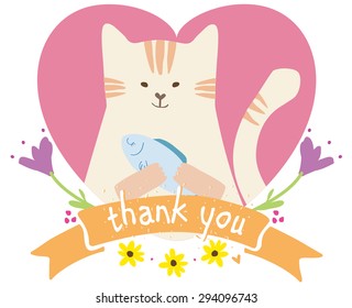 Cute childish pattern with cartoon cat. cute cat in love,thank you