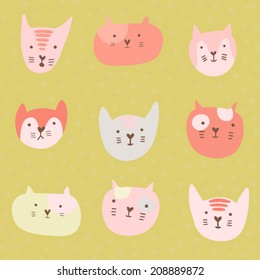 Cute childish pattern with cartoon cats. Seamless pattern with cute hand drawn cats 