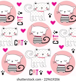 cute childish pattern with cats vector illustration