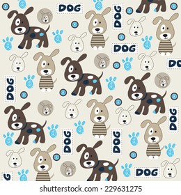 cute childish pattern with dog and paw vector illustration