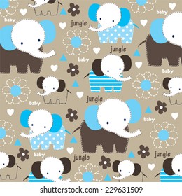 cute childish pattern with elephant and flower vector illustration