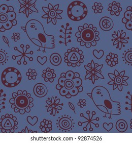 Cute childish pattern with funny birds