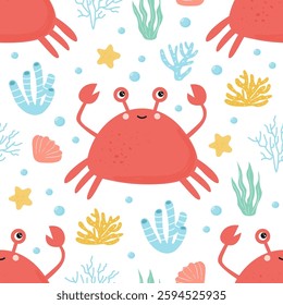 Cute childish pattern with red crabs