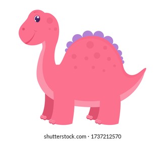 Cute childish pink dinosaur. Vector illustration. Isolated on white background. Cartoon style