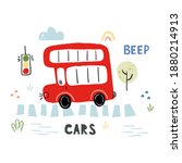 Cute childish print with hand drawn cute car. Cartoon cars, road sign, zebra crossing vector illustration. Perfect for kids fabric,textile,nursery wallpaper