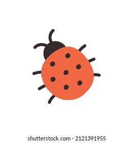 Cute childish red ladybug isolated on a white background. Cartoon vector illustration. 