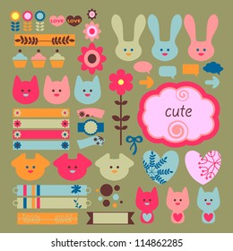 Cute childish scrapbook elements