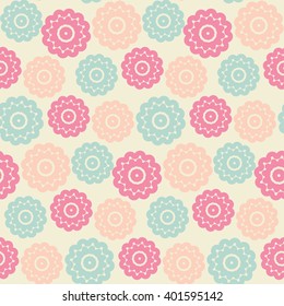 Cute childish seamless background abstract pattern with repeating pastel flowers graphic ornament on the light background. Vector eps illustration