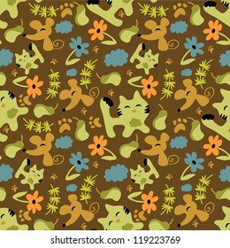 Cute childish seamless pattern with animals and nature elements