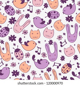 Cute childish seamless pattern with animals