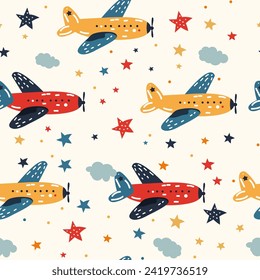 Cute Childish Seamless Pattern Background with Airplane. Vector Illustration EPS10