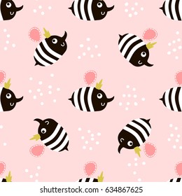 Cute childish seamless pattern with bee. Perfect for kids fabric, textile, wrapping. Vector background in scandinavian style