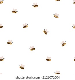 Cute childish seamless pattern with bees on a white background. Cartoon vector illustration. Nursery Print for textiles and paper.