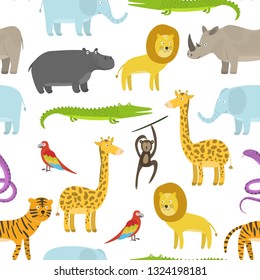 Cute Cartoon Flat Tropical Jungle Animals Stock Vector (Royalty Free ...