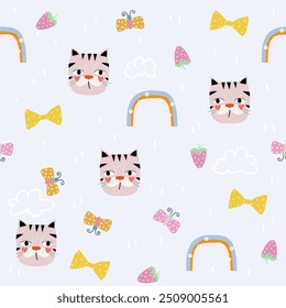 Cute childish seamless pattern with colorful vector elements. Hand drawn illustration.