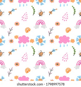 Cute childish seamless pattern with hand drawn flowers. Vector scandinavian background for fabric, textile, print, greeting card.