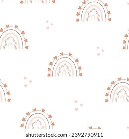 Cute childish seamless pattern with rainbows in boho style in pastel shades