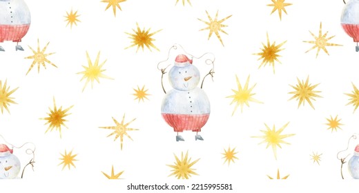 cute childish seamless pattern with snowman, baby design, winter art