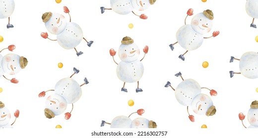 cute childish seamless pattern with snowman, baby design, winter art