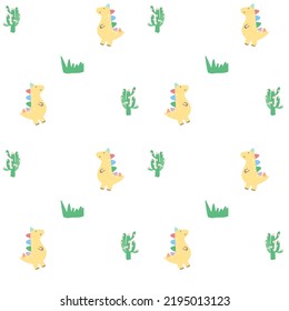 Cute childish seamless pattern for textiles, wallpapers, clothes, stationery. cartoon dinosaurs, giraffes, deer on a funny pattern.
