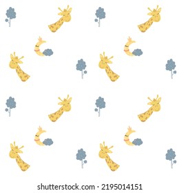 Cute childish seamless pattern for textiles, wallpapers, clothes, stationery. cartoon dinosaurs, giraffes, deer on a funny pattern.