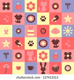 Cute childish seamless pattern with various elements