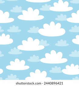 Cute childish seamless pattern. White clouds in the sky. Design for fabric, paper, textile.