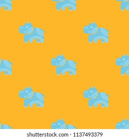 Cute childish seamless vector pattern with hippopotamus in Scandinavian style