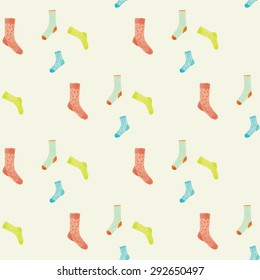 Cute And Childish Seamless Watercolor Hand Drawn Socks Pattern In Paastel Colors. Seamless Background.