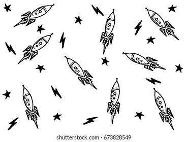 Cute childish space rocket decorative pattern