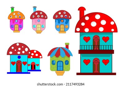 Cute childish style little house vector illustration. Set of cute old village little houses for children illustration.