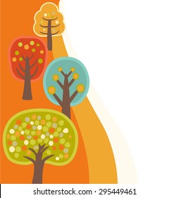 cute childish trees. funny autumn background. vector illustration