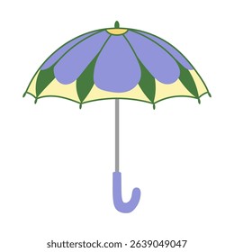 Cute childish umbrella with shape of flower. Funny children umbrella for protection from rain and sun. Flat isolated vector illustration on white background