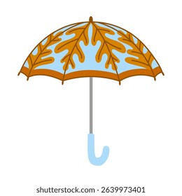 Cute childish umbrella with shape of oak leaves. Funny children umbrella for protection from rain and sun. Flat isolated vector illustration on white background