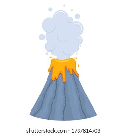 Cute childish volcano. Vector illustration. Isolated on white background. Cartoon style