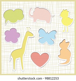 Cute childlike stickers, vector bubbles