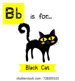 Cute children ABC alphabet B letter tracing flashcard of standing Black Cat for kids learning English vocabulary in Happy Halloween Day theme. Vector illustration.
