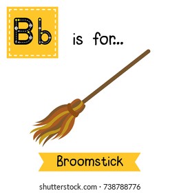 Cute children ABC alphabet B letter tracing flashcard of Broomstick for kids learning English vocabulary in Happy Halloween Day theme.