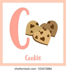 Cute children ABC alphabet C letter flashcard of Cookie for kids learning English vocabulary in Valentines Day theme.