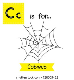 Cute children ABC alphabet C letter tracing flashcard of Cobweb for kids learning English vocabulary in Happy Halloween Day theme. Vector illustration.