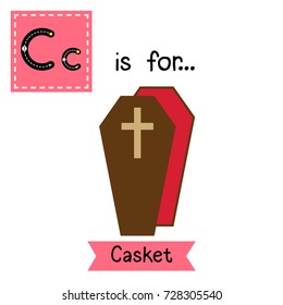 Cute children ABC alphabet C letter tracing flashcard of Casket for kids learning English vocabulary in Happy Halloween Day theme. Vector illustration.