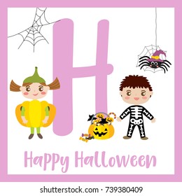 Cute children ABC alphabet H letter flashcard of Happy Halloween for kids learning English vocabulary in Happy Halloween Day theme. Vector illustration.