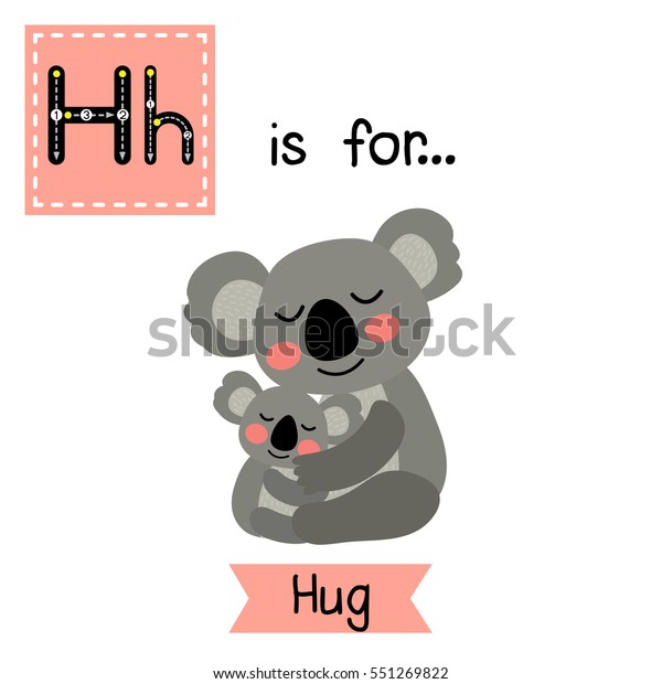 Cute children ABC alphabet H letter tracing flashcard of Hug for kids