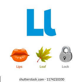 Cute children ABC animal alphabet flashcard words with the letter L for kids learning English vocabulary.